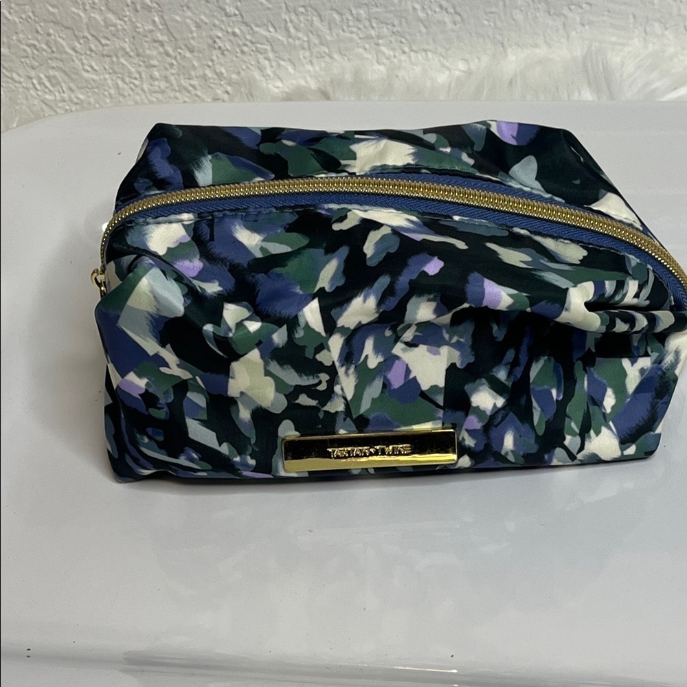 Tartan and Twine Blue and Green Makeup Pouch with Gold Accent